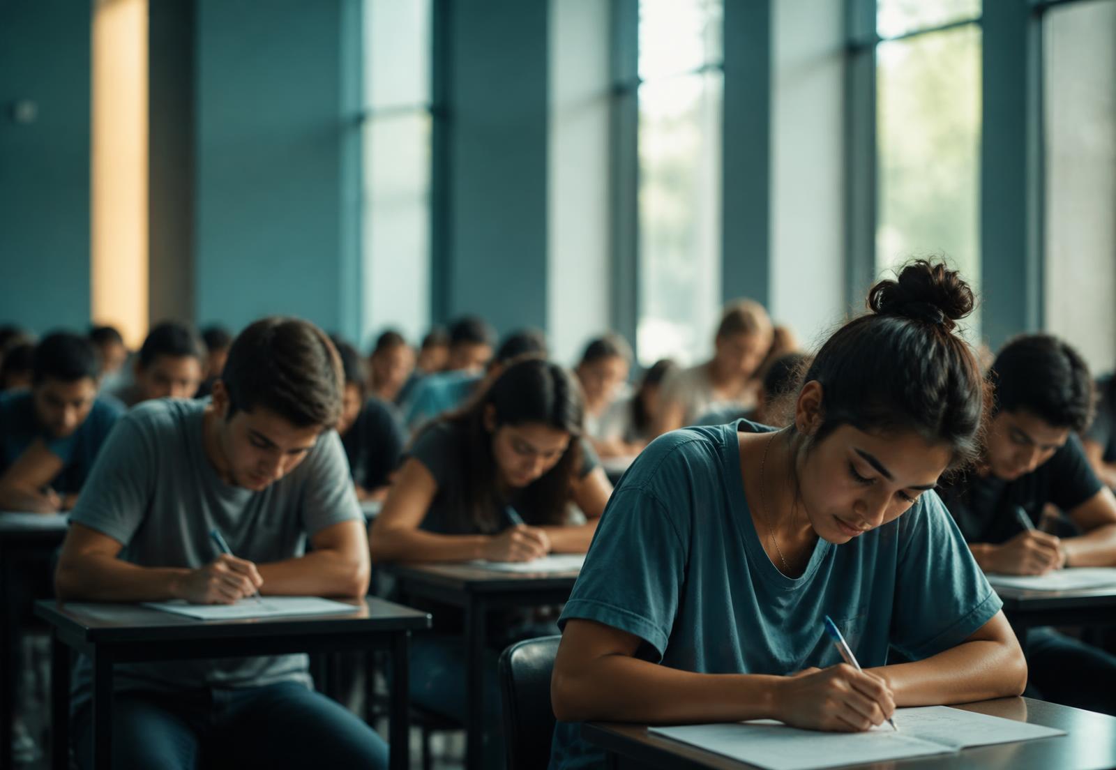 Estudantes realizando uma avaliação acadêmica